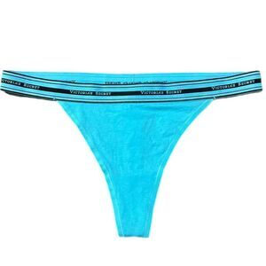 Victorias Secret Soft Cotton logo on waist Thong panty blue XLarge